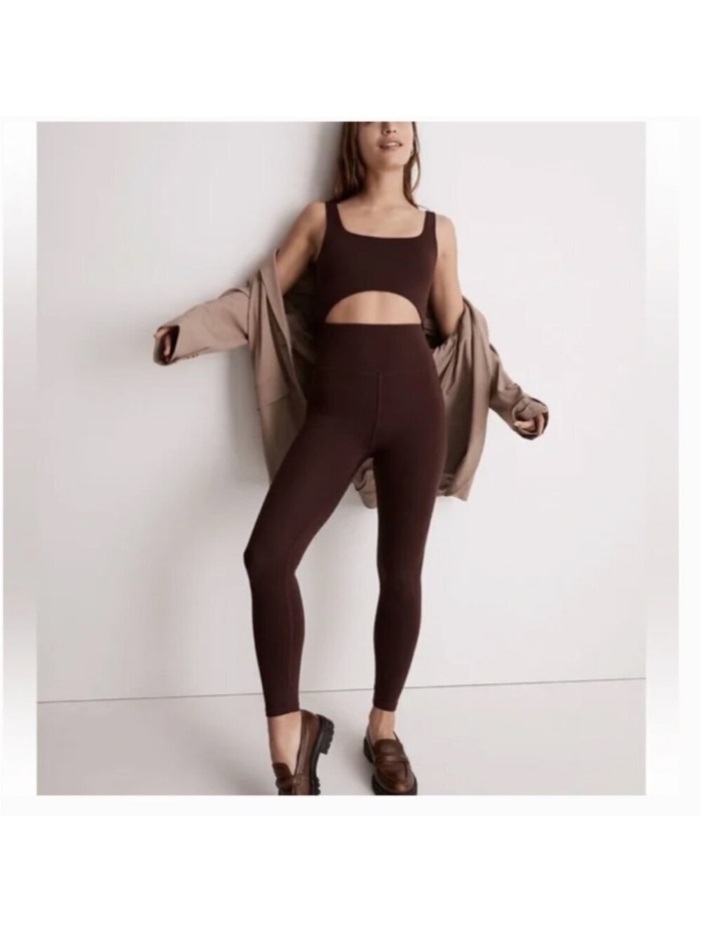 Madewell mwl flex cutout unitard chocolate raisin small